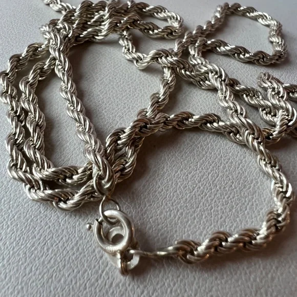 LONG SOLID ROPE CHAIN NECKLACE 925 STERLING SILVER THICK, HEAVY, WELL MADE 23